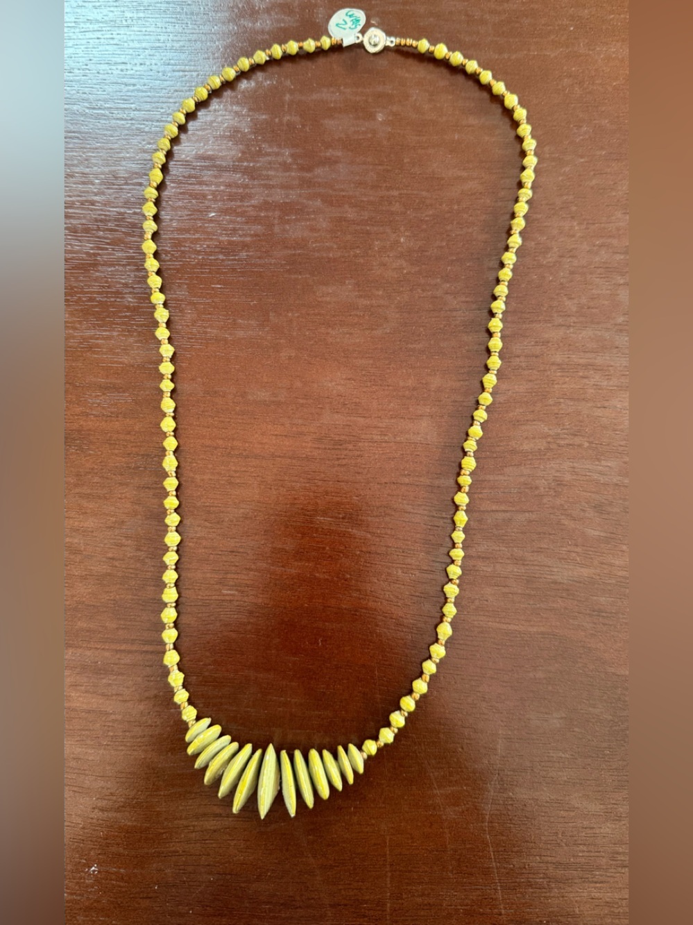 Handcrafted green Stack Disc Necklace with Gold Spacers